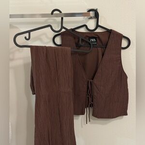 Zara Deep Brown Jumpsuit and Vest Ensemble